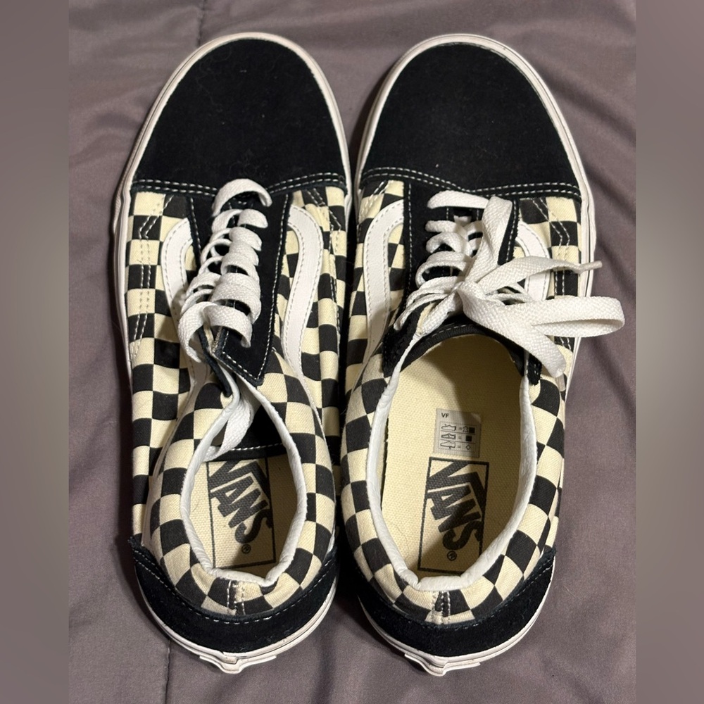 Vans Old Skool Checkerboard Sneakers | Black & White | Women’s 9.5 / Men’s 8